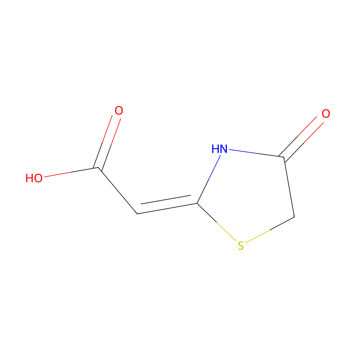 Acetic acid, (4-oxo-2-thiazolidinylidene)- molecular structure, CAS 63250-49-7