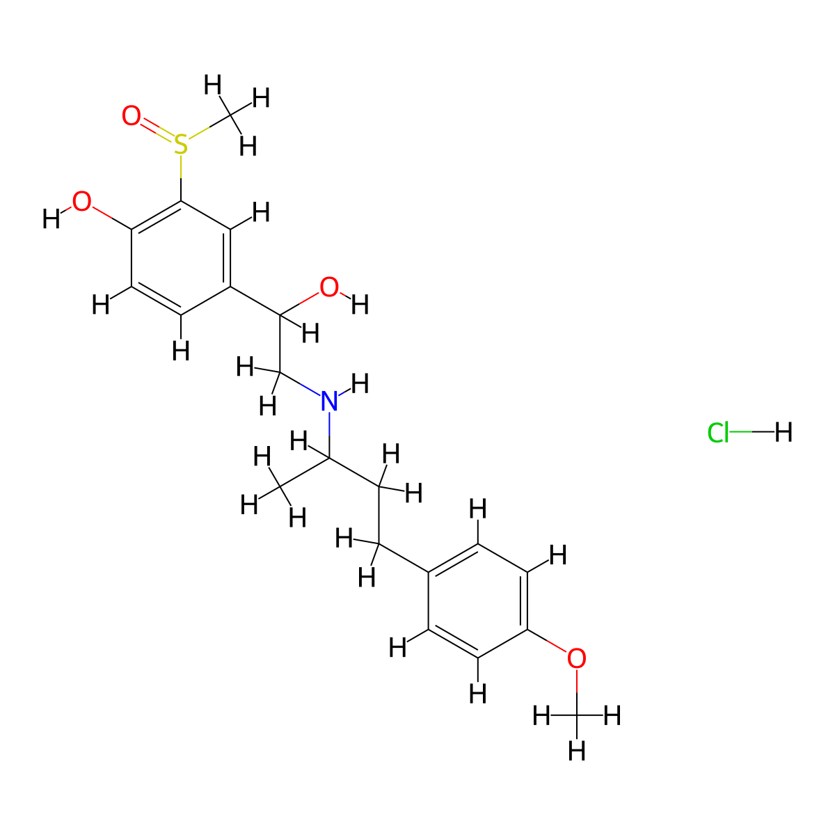 Benzenemethanol, 4-hydroxy-alpha-(((3-(4-methoxyphenyl)-1-methylpropyl)amino)methyl)-3-(methylsulfinyl)-, hydrochloride (1:1) molecular structure, CAS 63251-39-8