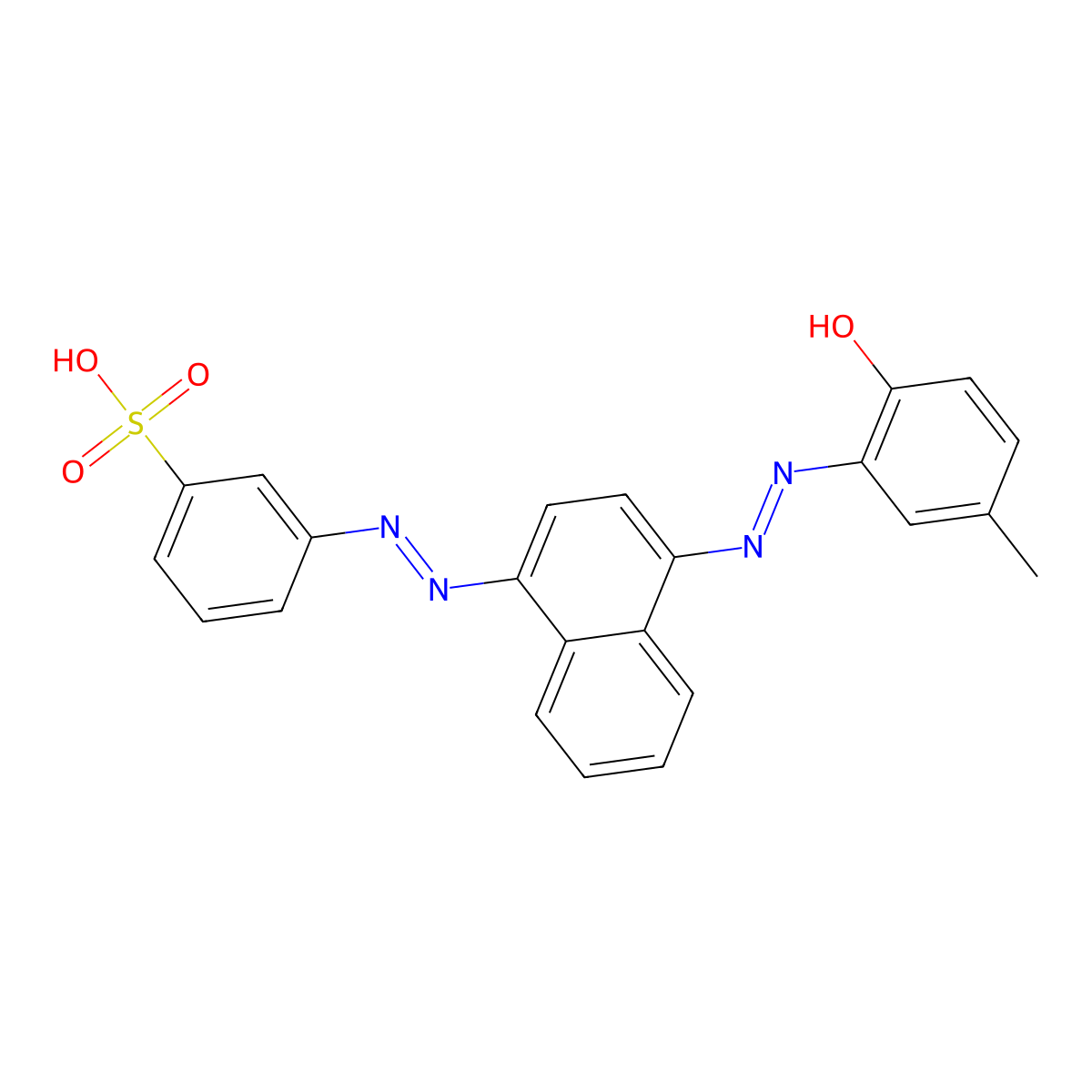 Benzenesulfonic acid, 3-(2-(4-(2-(2-hydroxy-5-methylphenyl)diazenyl)-1-naphthalenyl)diazenyl)- molecular structure, CAS 63251-41-2