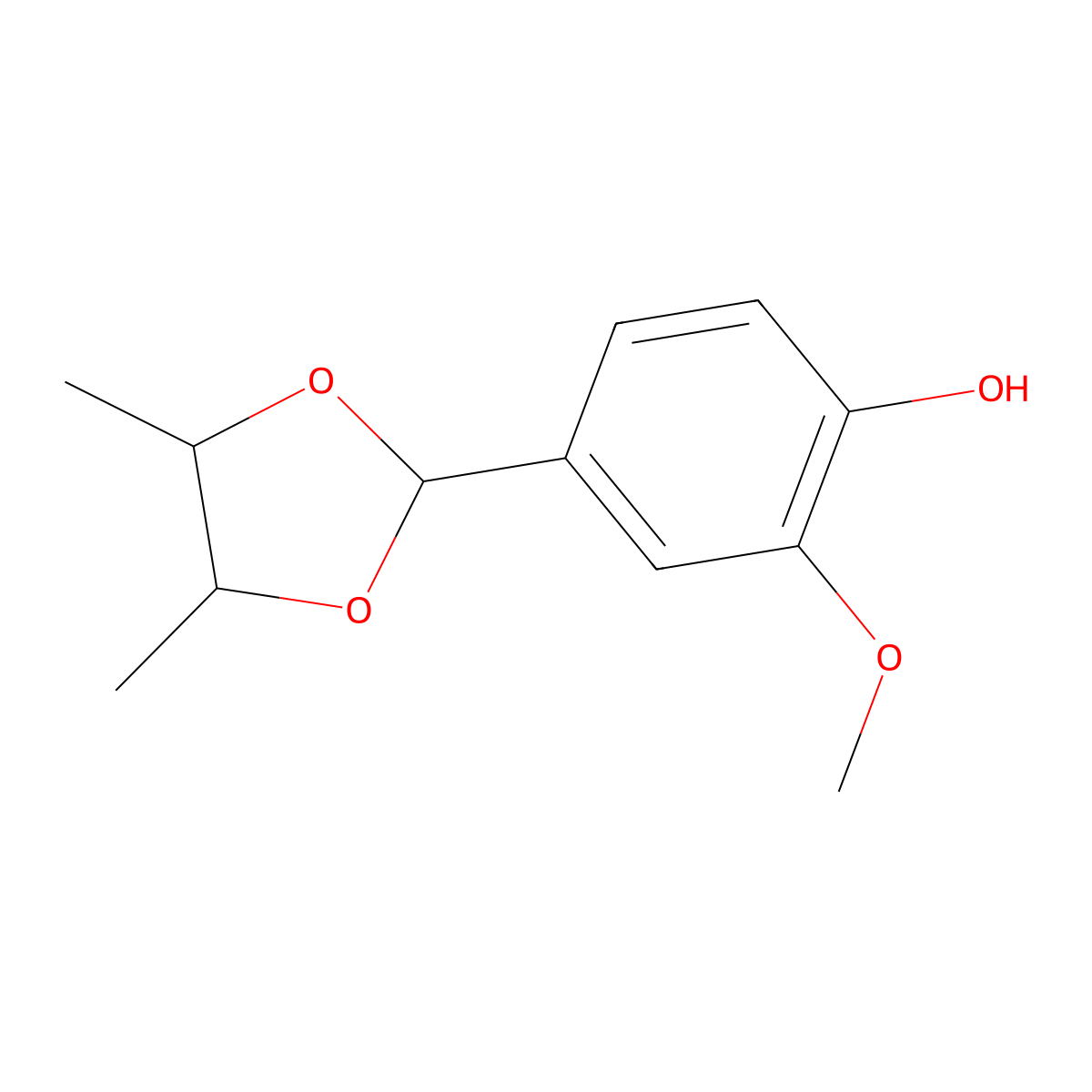 Vanillin 2,3-butanediol acetal molecular structure, CAS 63253-24-7