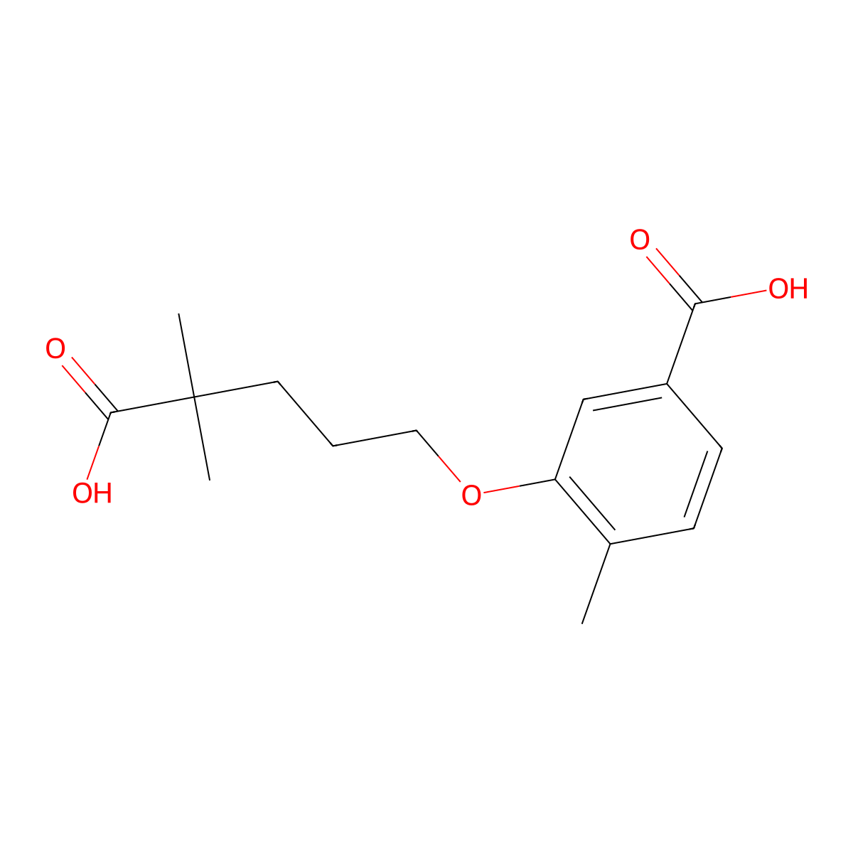 Benzoic acid, 3-((4-carboxy-4-methylpentyl)oxy)-4-methyl- molecular structure, CAS 63257-54-5