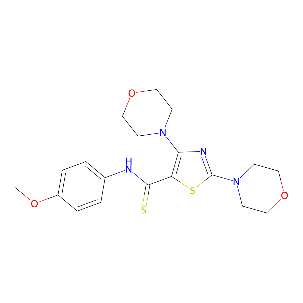 N-(4-methoxyphenyl)-2,4-di(4-morpholinyl)-1,3-thiazole-5-carbothioamide molecular structure, CAS 632620-50-9