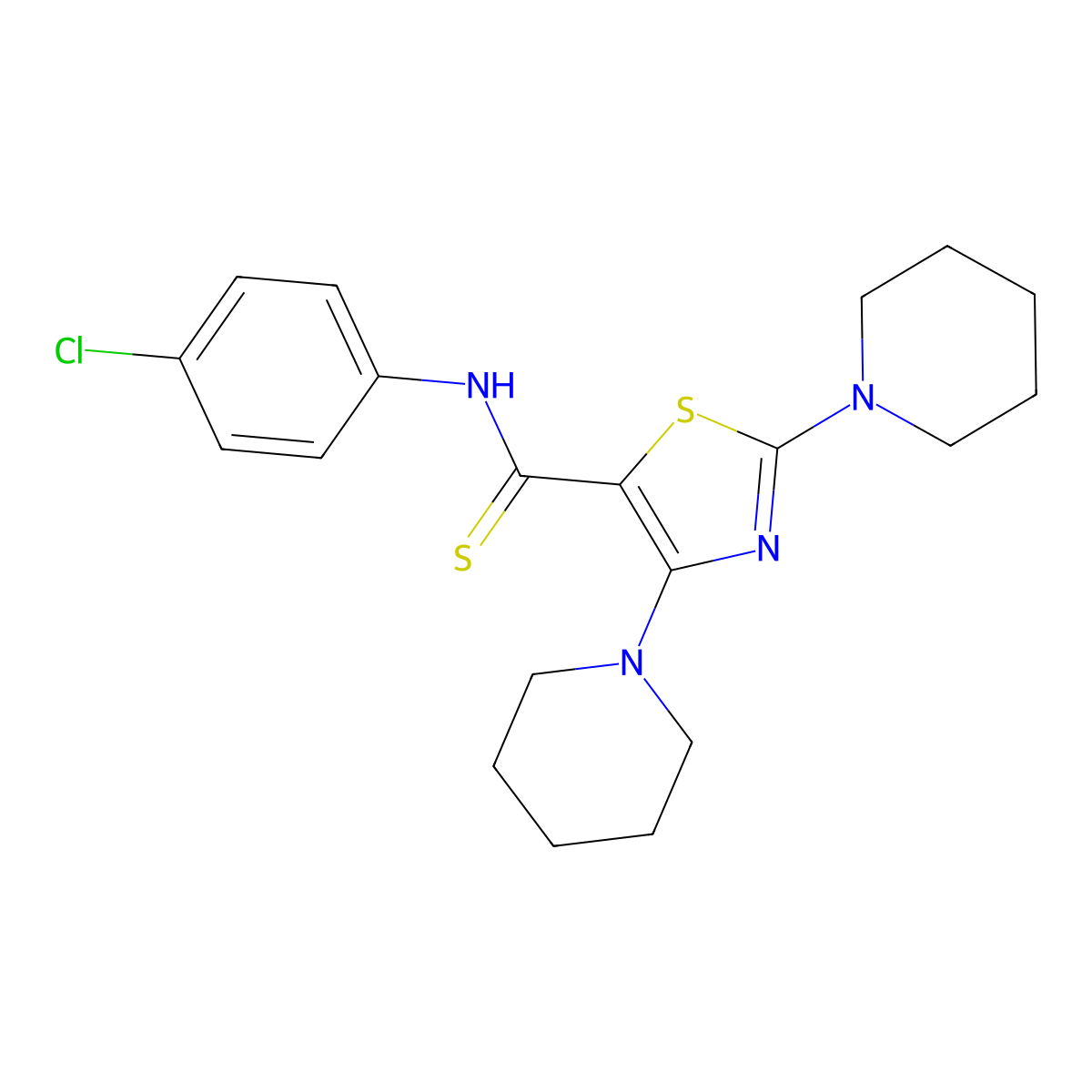 N-(4-chlorophenyl)-2,4-di(1-piperidinyl)-1,3-thiazole-5-carbothioamide molecular structure, CAS 632620-65-6