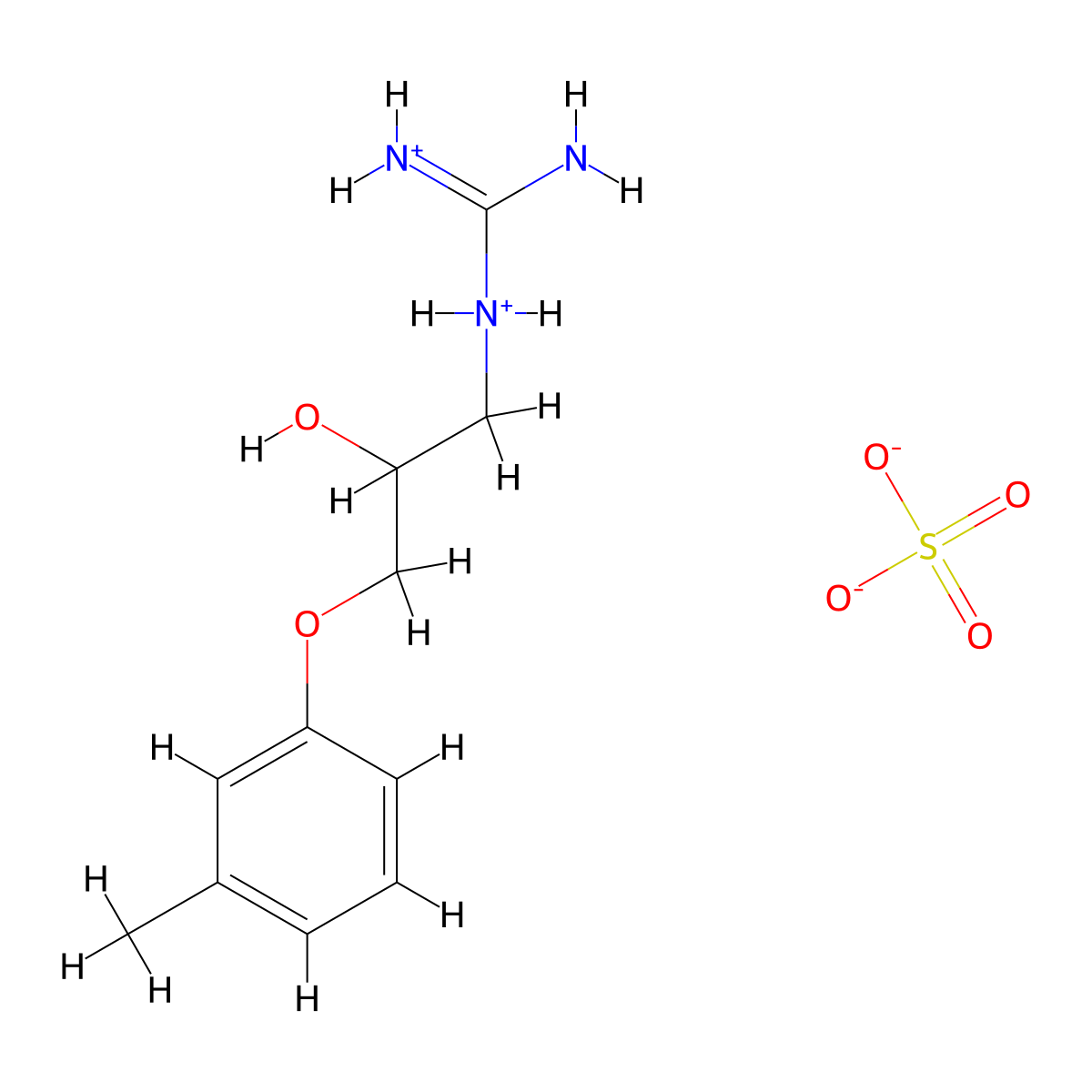 Guanidine, (2-hydroxy-3-(3-methylphenoxy)propyl)-, sulfate (2:1) (salt), (+-)- molecular structure, CAS 63273-78-9