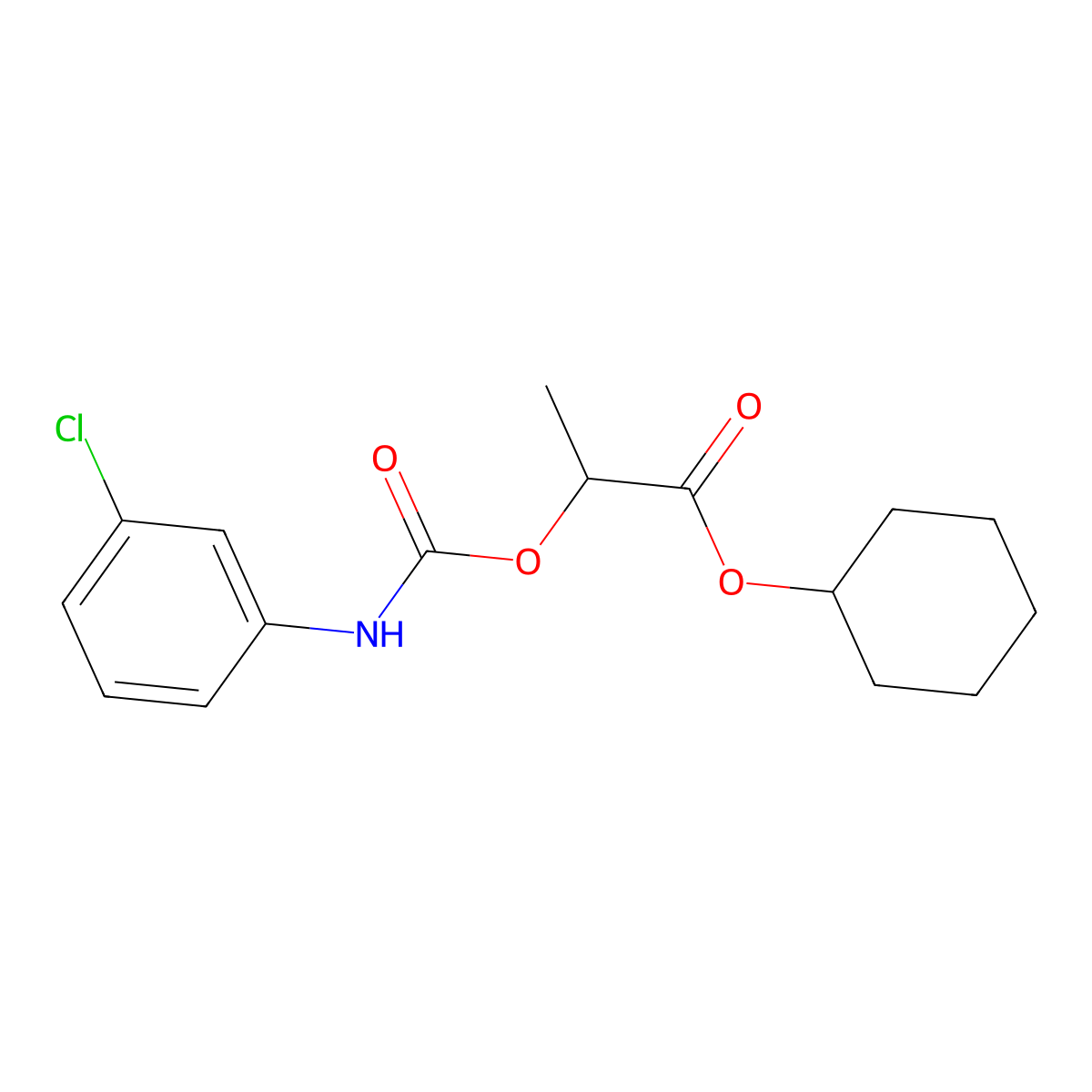 Cyclohexyl 2-[(3-chlorophenyl)carbamoyloxy]propanoate molecular structure, CAS 6328-37-6