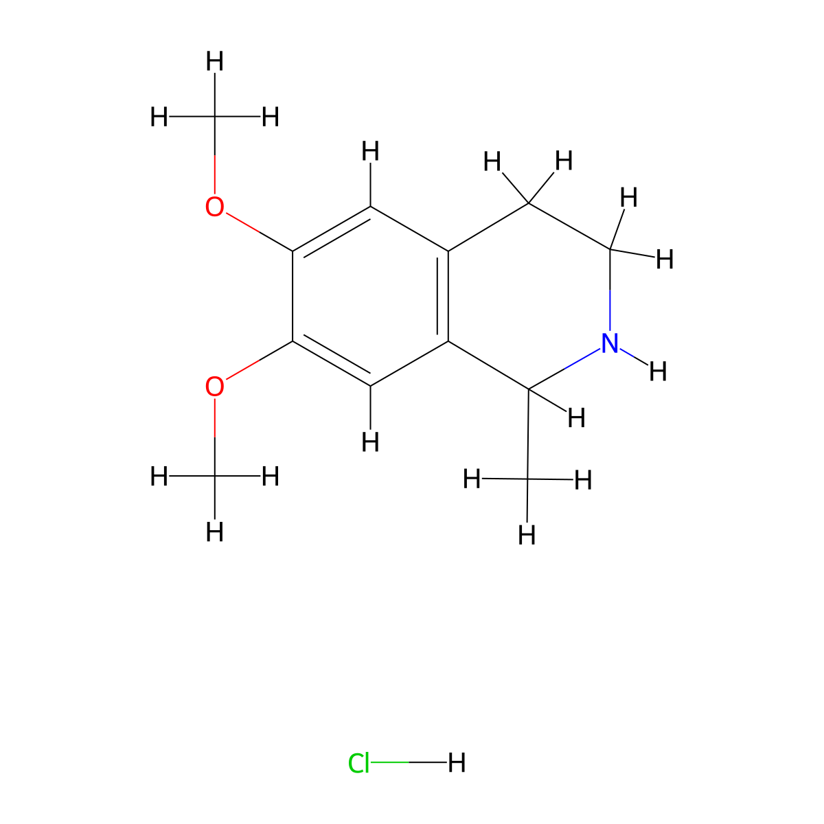 6,7-Dimethoxy-1-methyl-1,2,3,4-tetrahydroisoquinoline hydrochloride molecular structure, CAS 63283-42-1