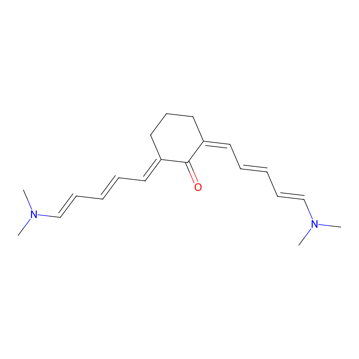 Cyclohexanone, 2,6-bis[5-(dimethylamino)-2,4-pentadienylidene]- molecular structure, CAS 63285-04-1
