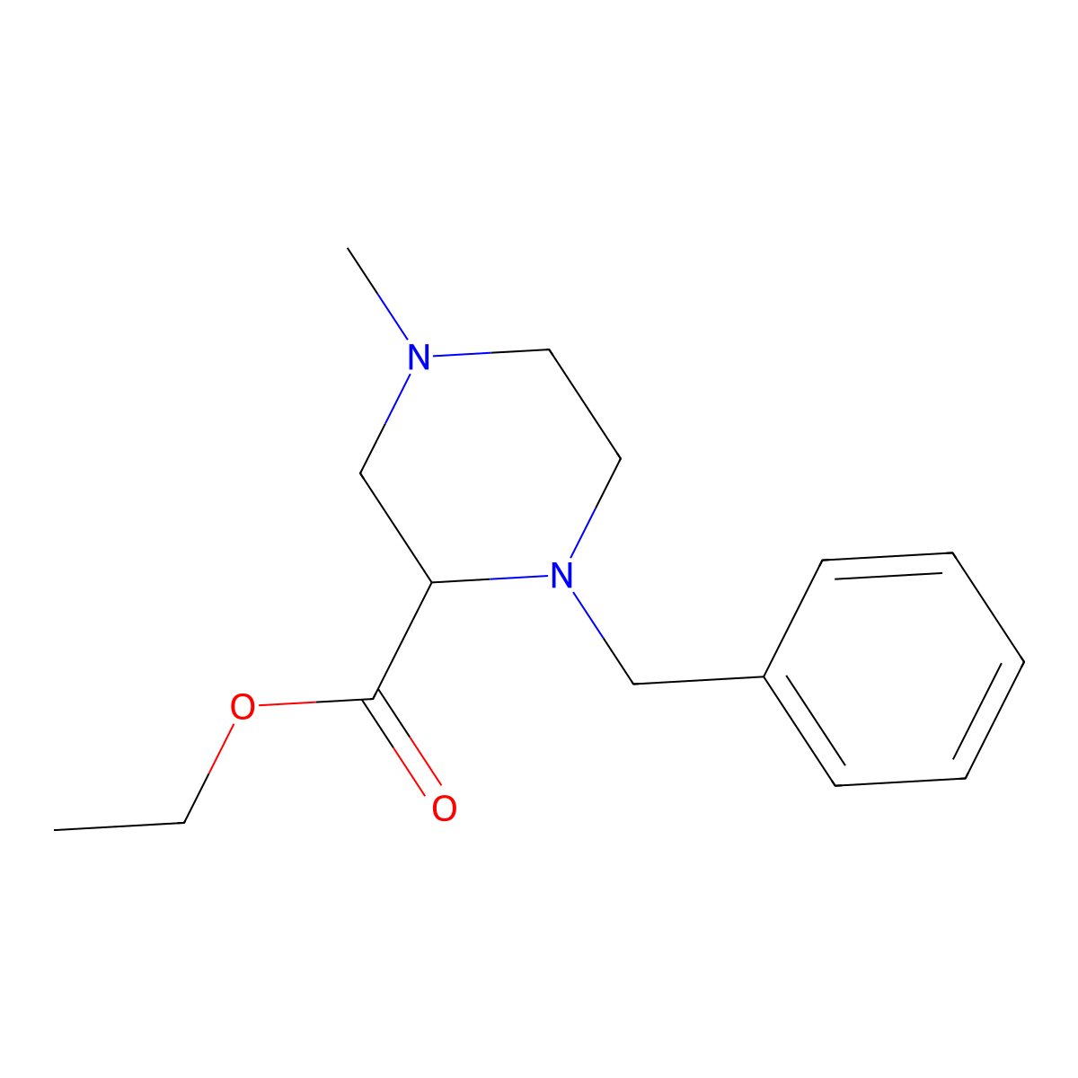 Ethyl 1-benzyl-4-methylpiperazine-2-carboxylate molecular structure, CAS 63285-59-6