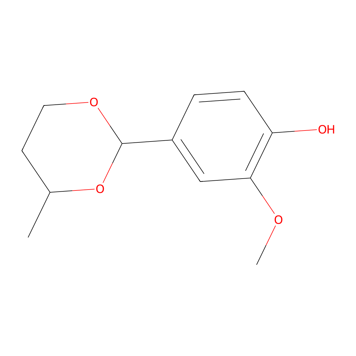 Phenol, 2-methoxy-4-(4-methyl-1,3-dioxan-2-yl)- molecular structure, CAS 6329-01-7