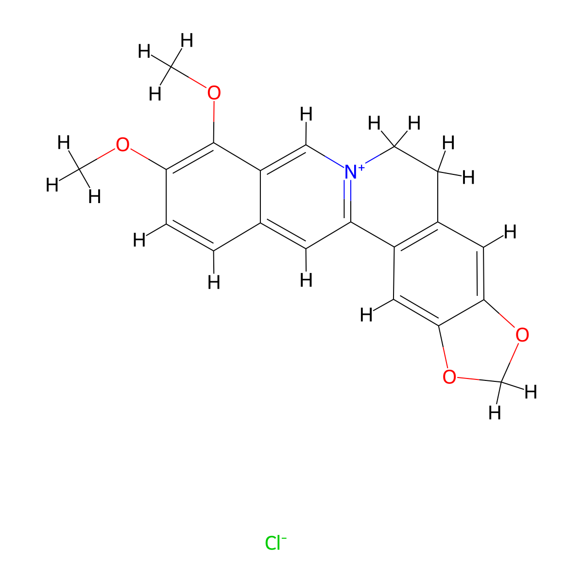 Berberine chloride molecular structure, CAS 633-65-8