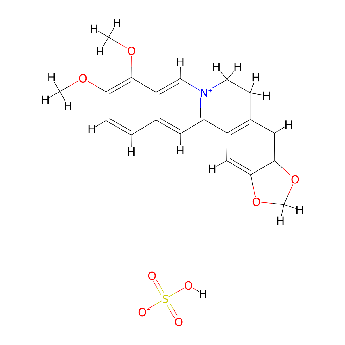 Berberine bisulfate molecular structure, CAS 633-66-9