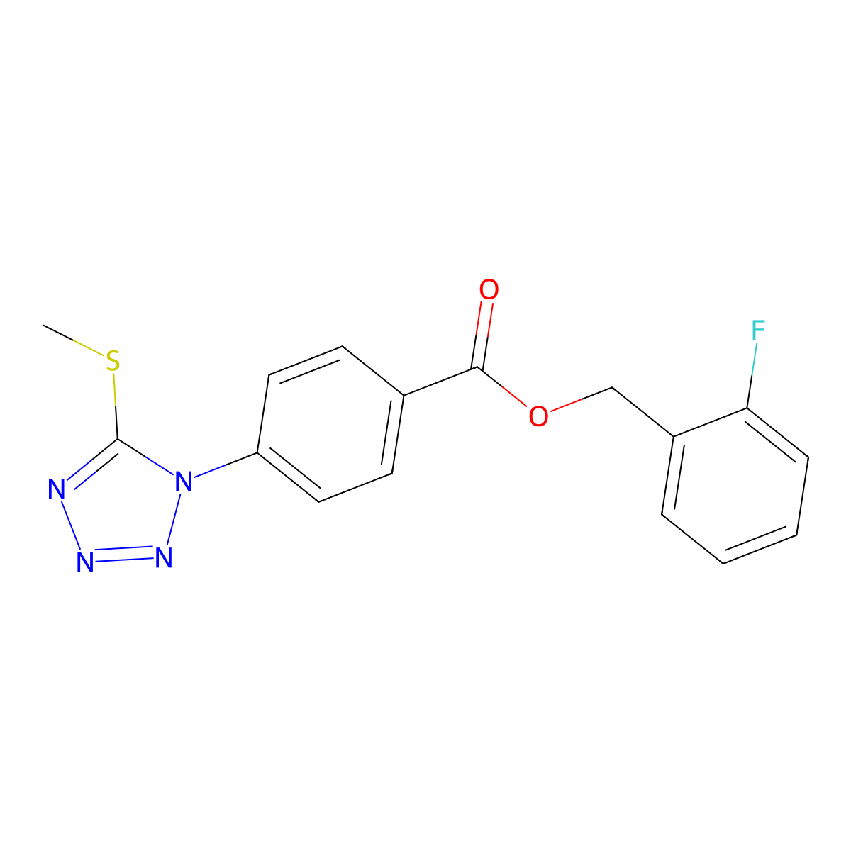 (2-Fluorophenyl)methyl 4-(5-methylsulfanyltetrazol-1-yl)benzoate molecular structure, CAS 633278-81-6
