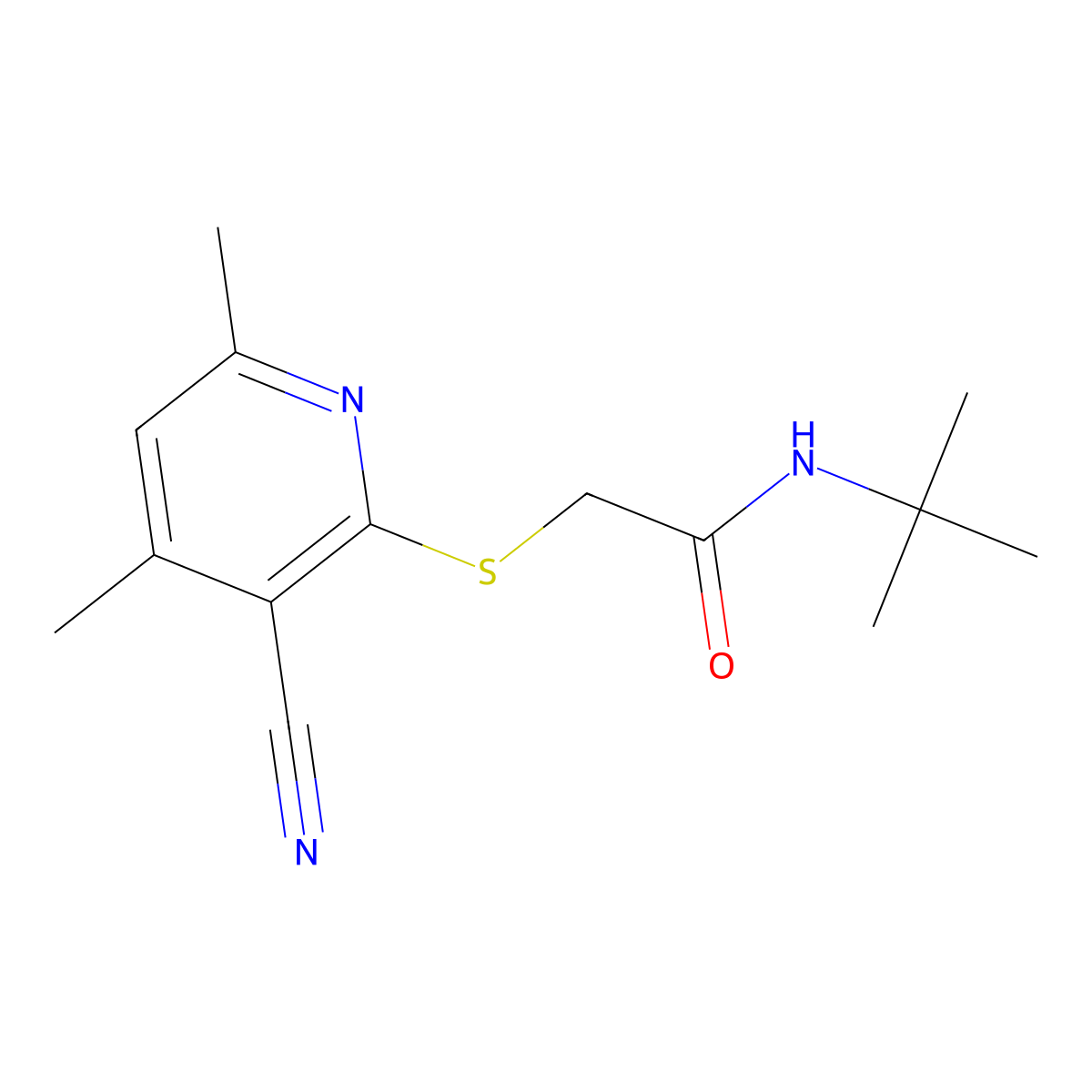 N-tert-butyl-2-[(3-cyano-4,6-dimethylpyridin-2-yl)sulfanyl]acetamide molecular structure, CAS 633279-04-6
