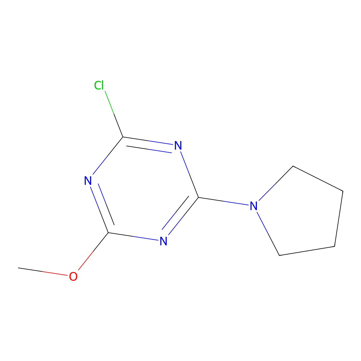 2-Chloro-4-methoxy-6-(pyrrolidin-1-yl)-1,3,5-triazine molecular structure, CAS 633279-31-9