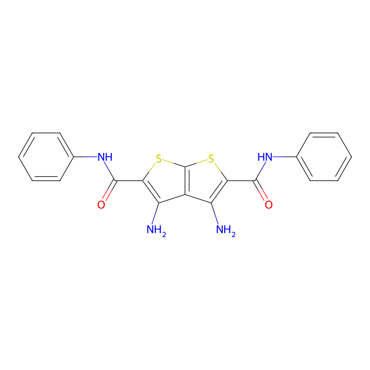 Thieno[2,3-b]thiophene-2,5-dicarboxamide, 3,4-diamino-N,N'-diphenyl- molecular structure, CAS 633279-52-4