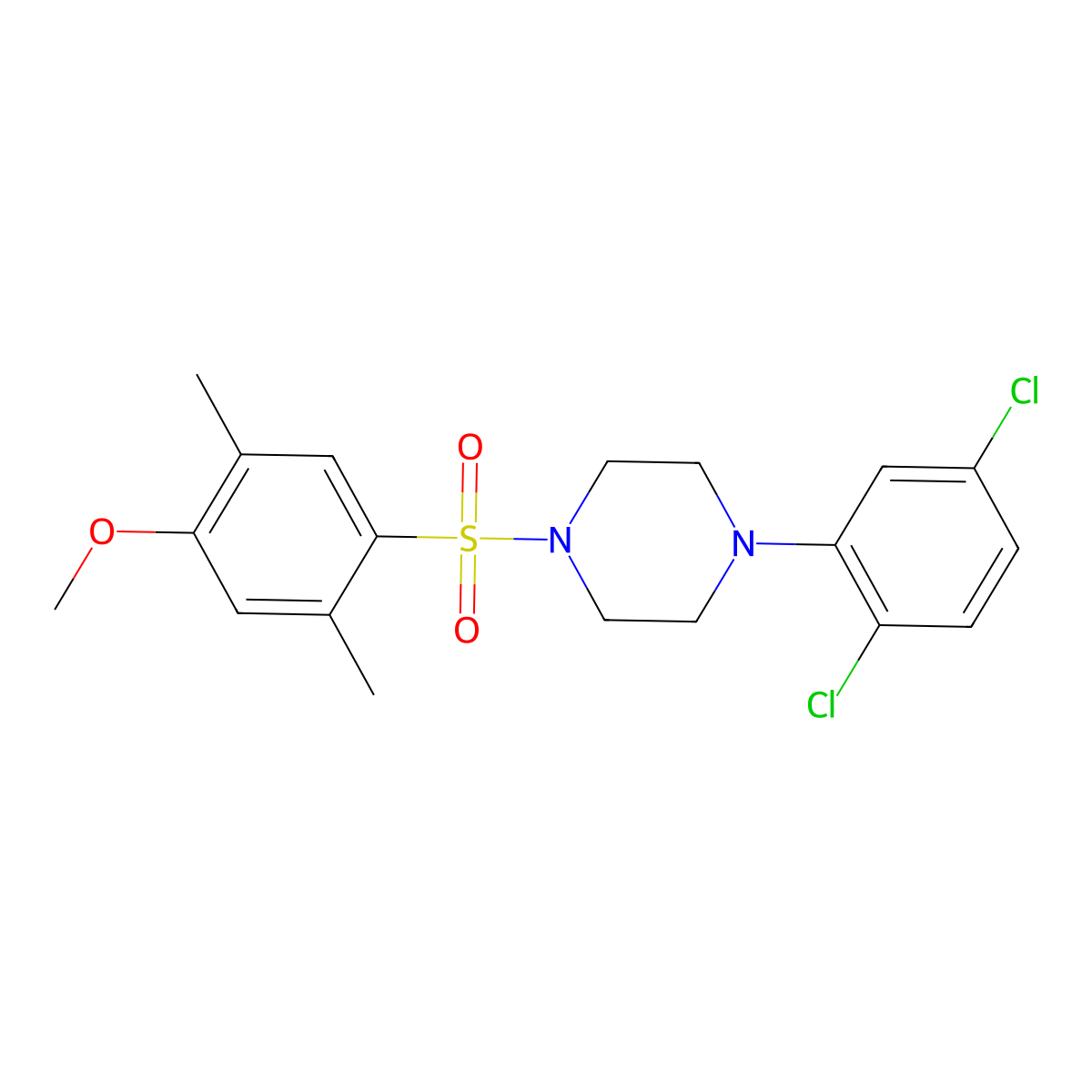 1-(2,5-Dichlorophenyl)-4-[(4-methoxy-2,5-dimethylphenyl)sulfonyl]piperazine molecular structure, CAS 633280-16-7