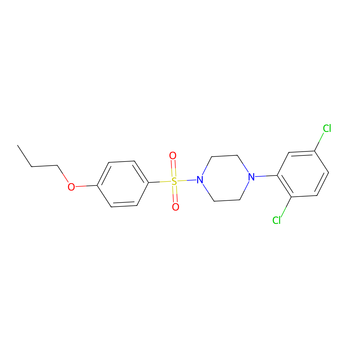 1-(2,5-Dichlorophenyl)-4-[(4-propoxyphenyl)sulfonyl]piperazine molecular structure, CAS 633280-18-9