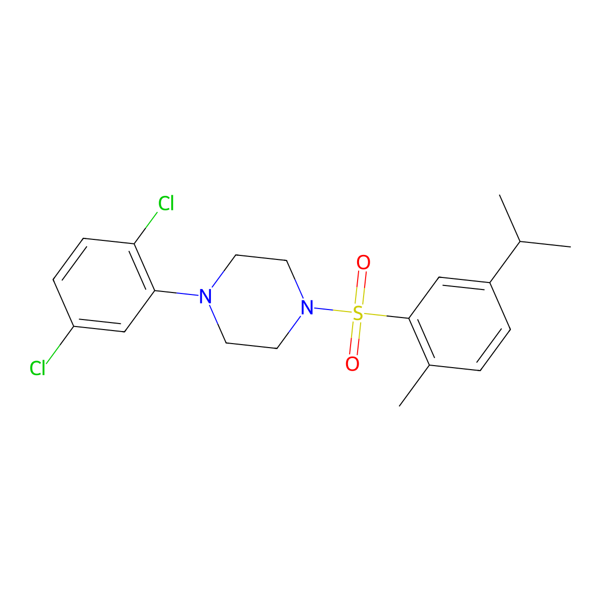 1-(2,5-Dichlorophenyl)-4-[(5-isopropyl-2-methylphenyl)sulfonyl]piperazine molecular structure, CAS 633280-19-0