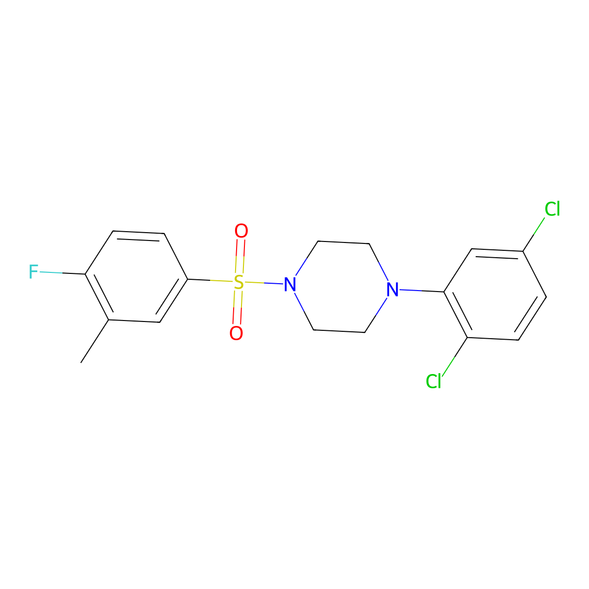 1-(2,5-Dichlorophenyl)-4-[(4-fluoro-3-methylphenyl)sulfonyl]piperazine molecular structure, CAS 633280-21-4