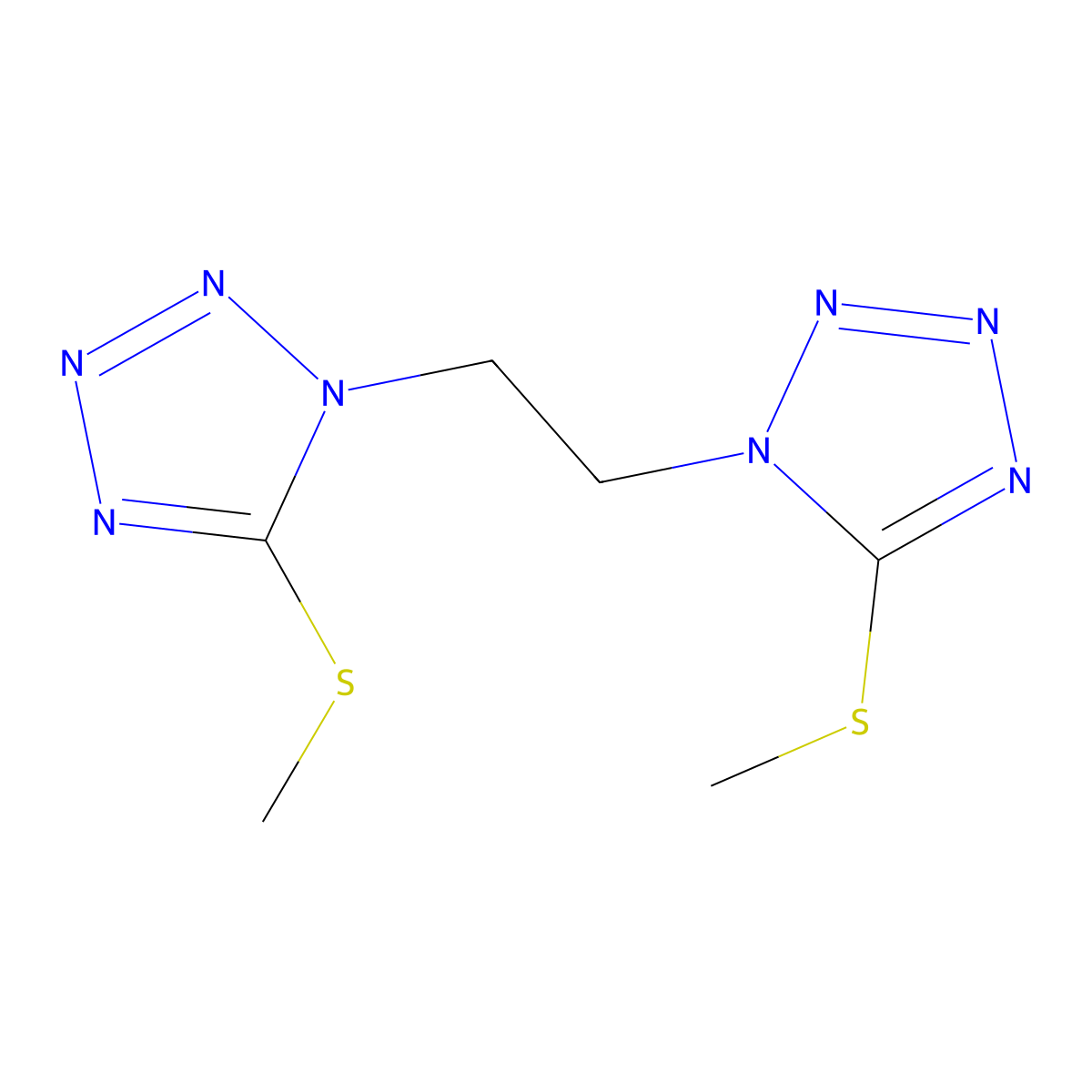 5-Methylsulfanyl-1-[2-(5-methylsulfanyltetrazol-1-yl)ethyl]tetrazole molecular structure, CAS 633281-19-3