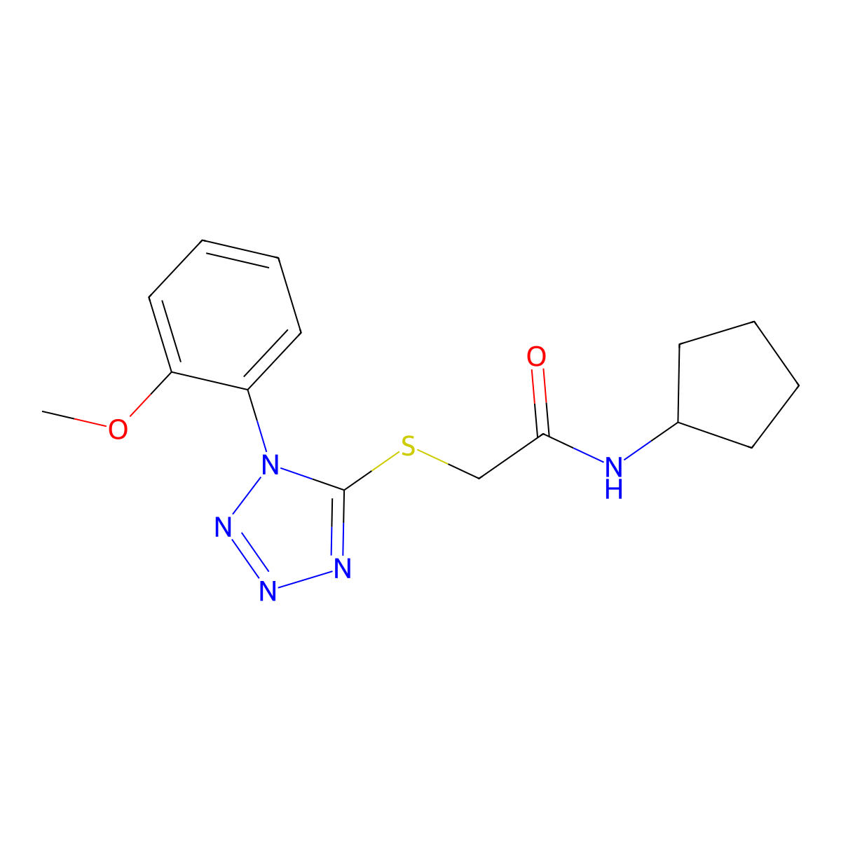 N-cyclopentyl-2-[[1-(2-methoxyphenyl)-5-tetrazolyl]thio]acetamide molecular structure, CAS 633281-22-8
