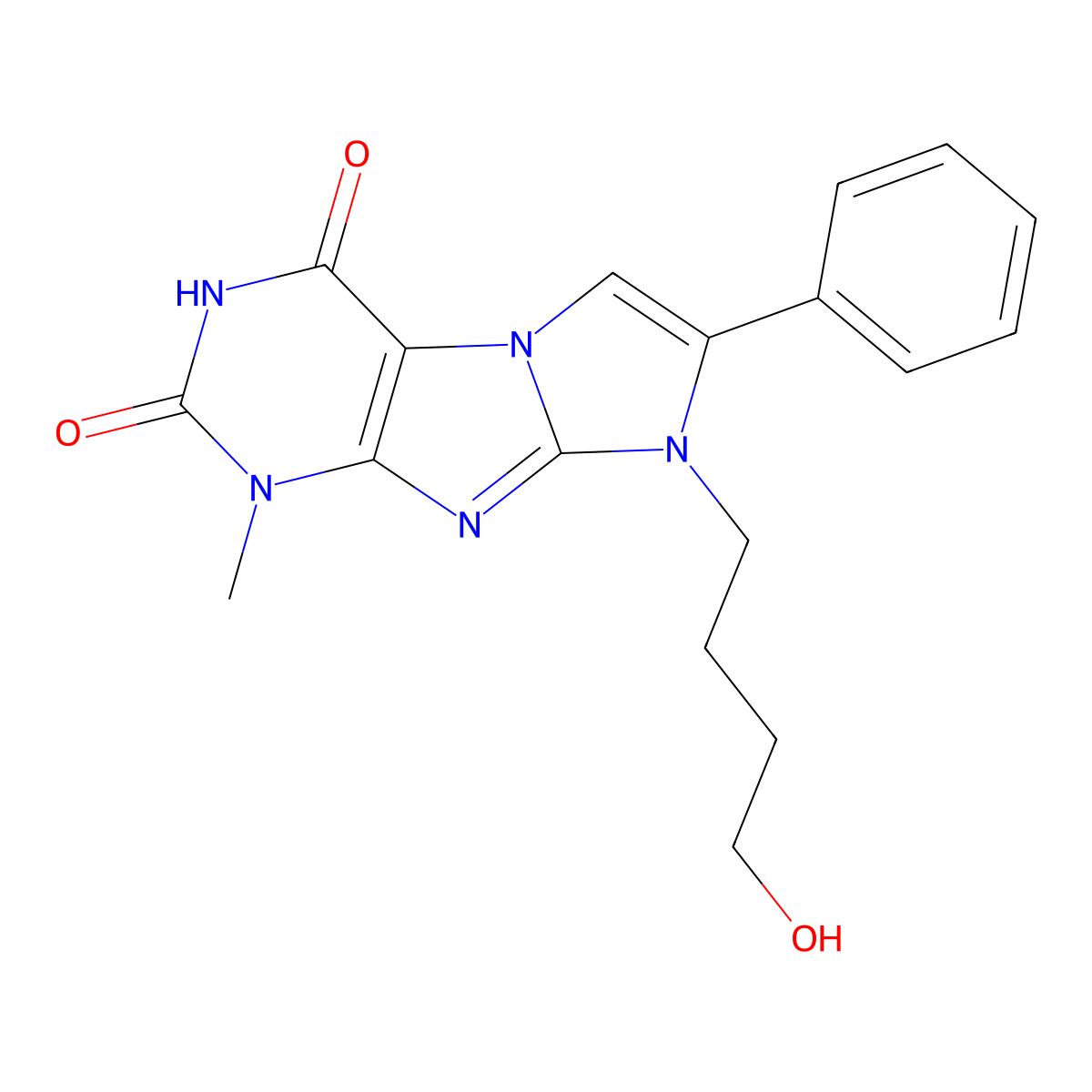 8-(4-hydroxybutyl)-1-methyl-7-phenyl-1H-imidazo[2,1-f]purine-2,4(3H,8H)-dione molecular structure, CAS 633281-74-0