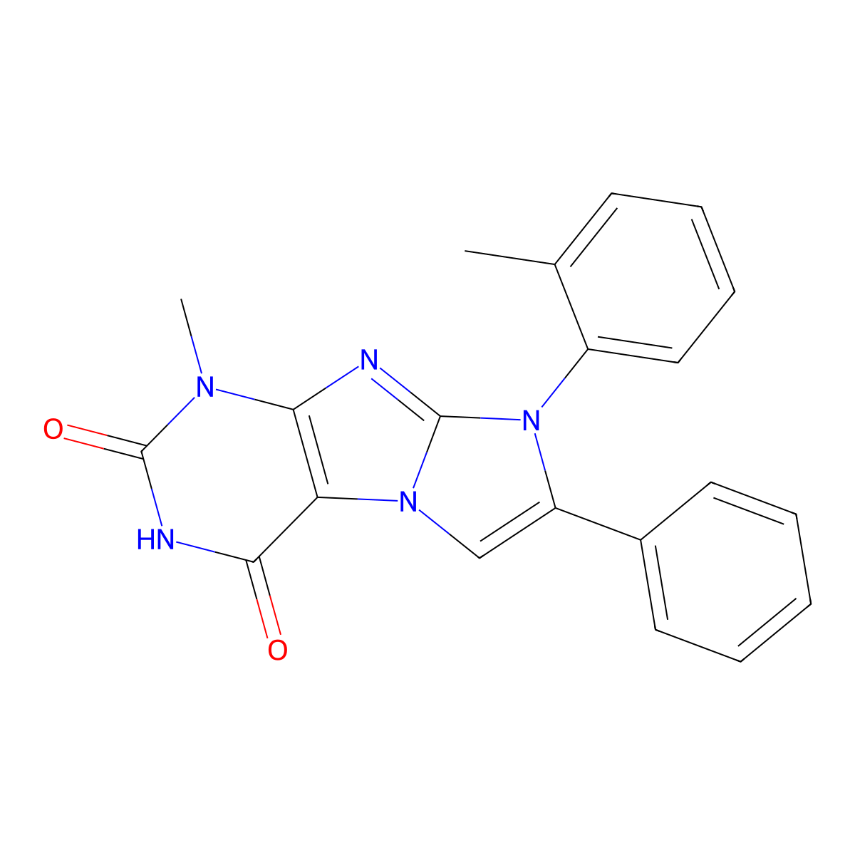 1-methyl-7-phenyl-8-(o-tolyl)-1H-imidazo[2,1-f]purine-2,4(3H,8H)-dione molecular structure, CAS 633281-75-1