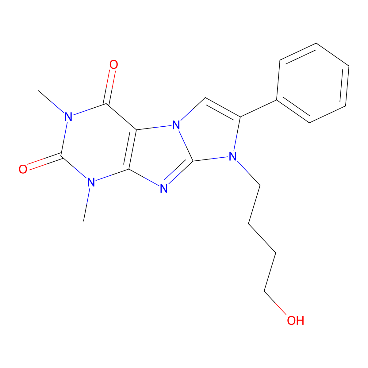 6-(4-Hydroxybutyl)-2,4-dimethyl-7-phenylpurino[7,8-a]imidazole-1,3-dione molecular structure, CAS 633281-76-2