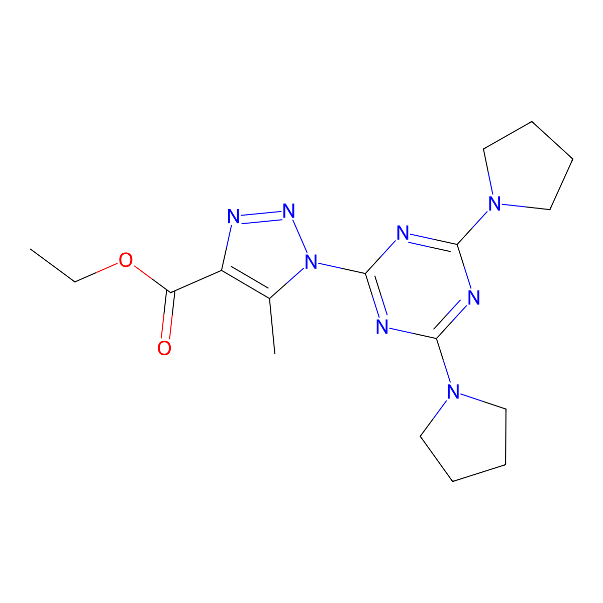 ethyl 1-(4,6-di(pyrrolidin-1-yl)-1,3,5-triazin-2-yl)-5-methyl-1H-1,2,3-triazole-4-carboxylate molecular structure, CAS 633283-19-9