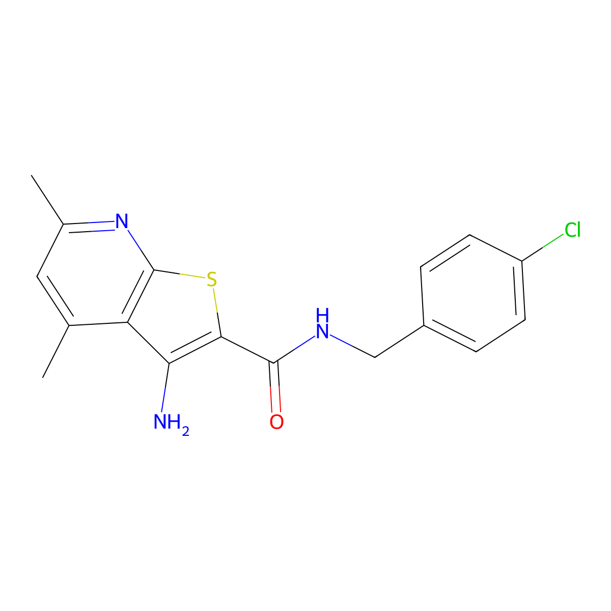 3-amino-N-[(4-chlorophenyl)methyl]-4,6-dimethylthieno[2,3-b]pyridine-2-carboxamide molecular structure, CAS 633283-39-3