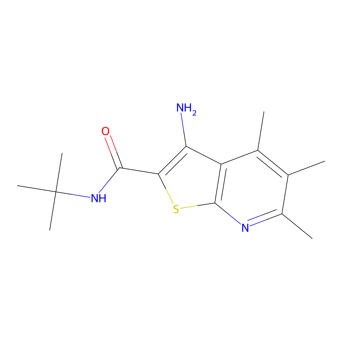 3-Amino-N-(1,1-dimethylethyl)-4,5,6-trimethylthieno(2,3-b)pyridine-2-carboxamide molecular structure, CAS 633283-67-7