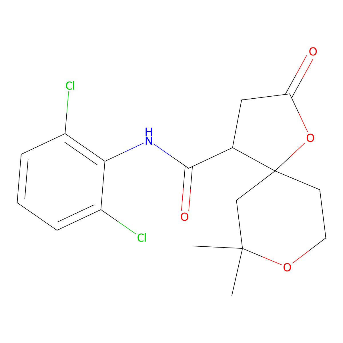 N-(2,6-dichlorophenyl)-7,7-dimethyl-2-oxo-1,8-dioxaspiro[4.5]decane-4-carboxamide molecular structure, CAS 633284-14-7