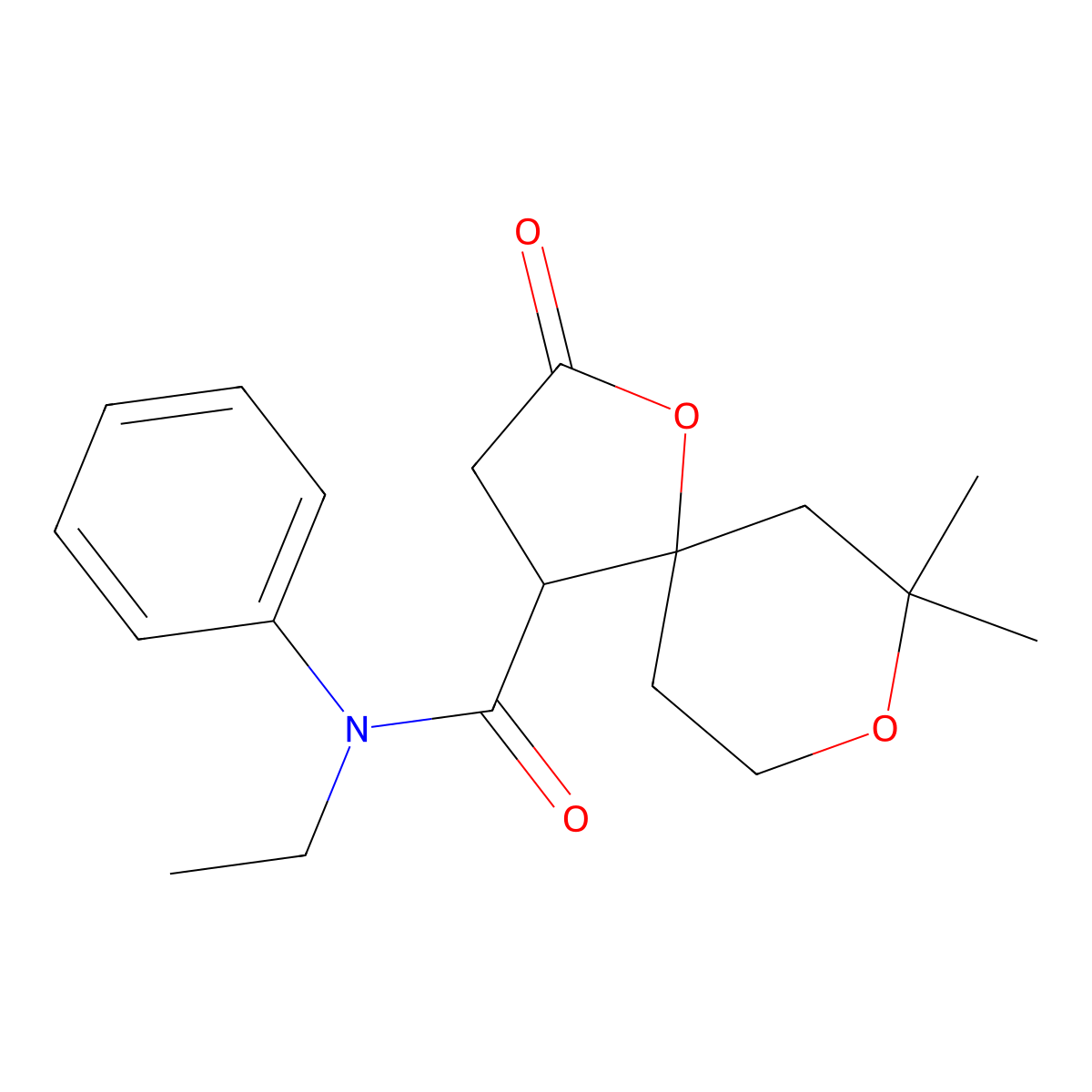 N-ethyl-7,7-dimethyl-2-oxo-N-phenyl-1,8-dioxaspiro[4.5]decane-4-carboxamide molecular structure, CAS 633284-15-8