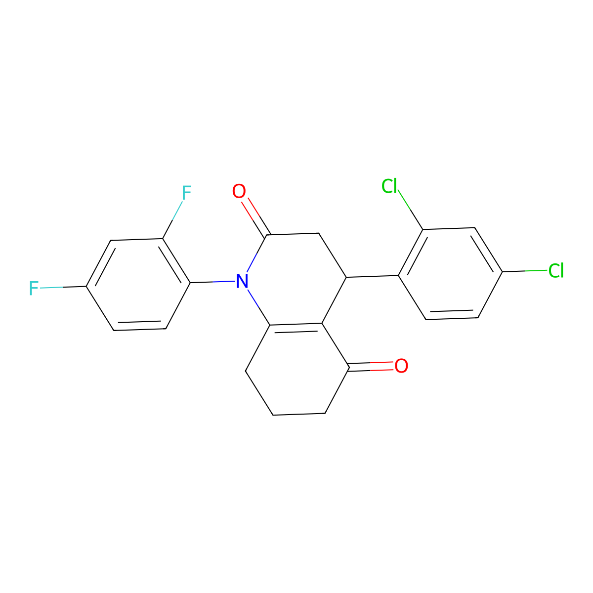 4-(2,4-dichlorophenyl)-1-(2,4-difluorophenyl)-4,6,7,8-tetrahydro-3H-quinoline-2,5-dione molecular structure, CAS 633284-54-5