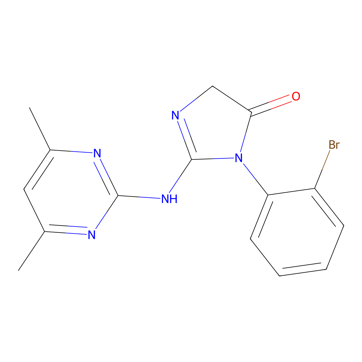 3-(2-bromophenyl)-2-[(4,6-dimethylpyrimidin-2-yl)amino]-3,5-dihydro-4H-imidazol-4-one molecular structure, CAS 633287-26-0