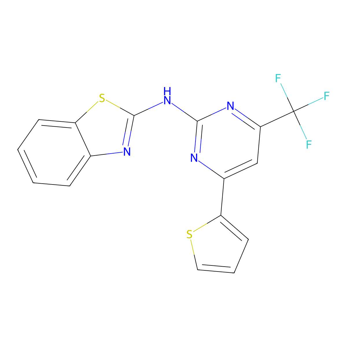N-[4-(thiophen-2-yl)-6-(trifluoromethyl)pyrimidin-2-yl]-1,3-benzothiazol-2-amine molecular structure, CAS 633287-27-1