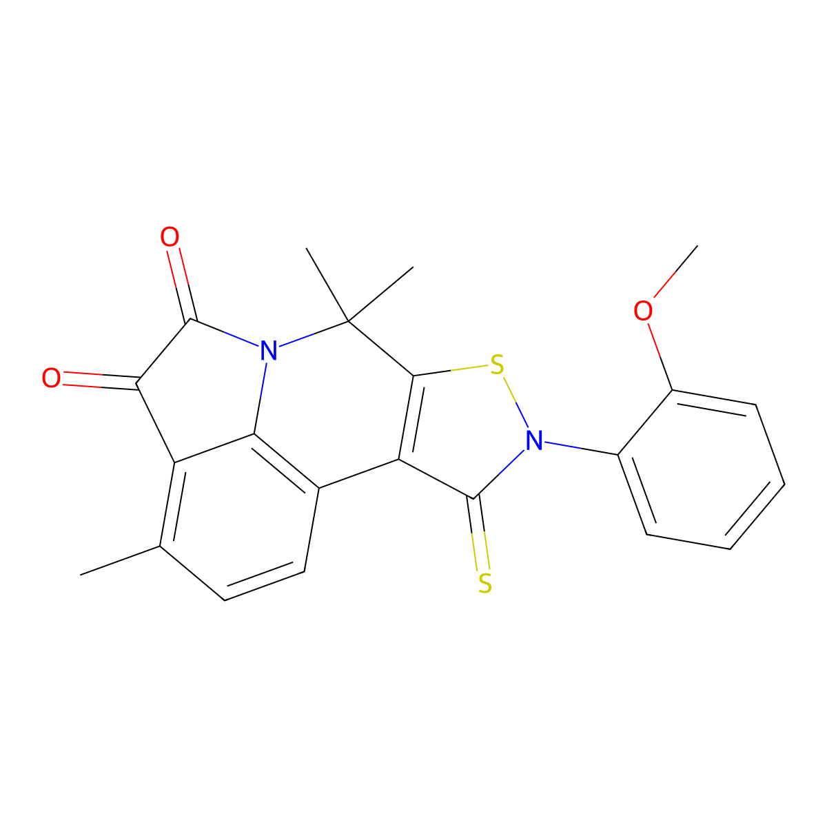 9-(2-methoxyphenyl)-3,7,7-trimethyl-10-thioxo-9,10-dihydro-7H-isothiazolo[5,4-c]pyrrolo[3,2,1-ij]quinoline-4,5-dione molecular structure, CAS 633287-29-3