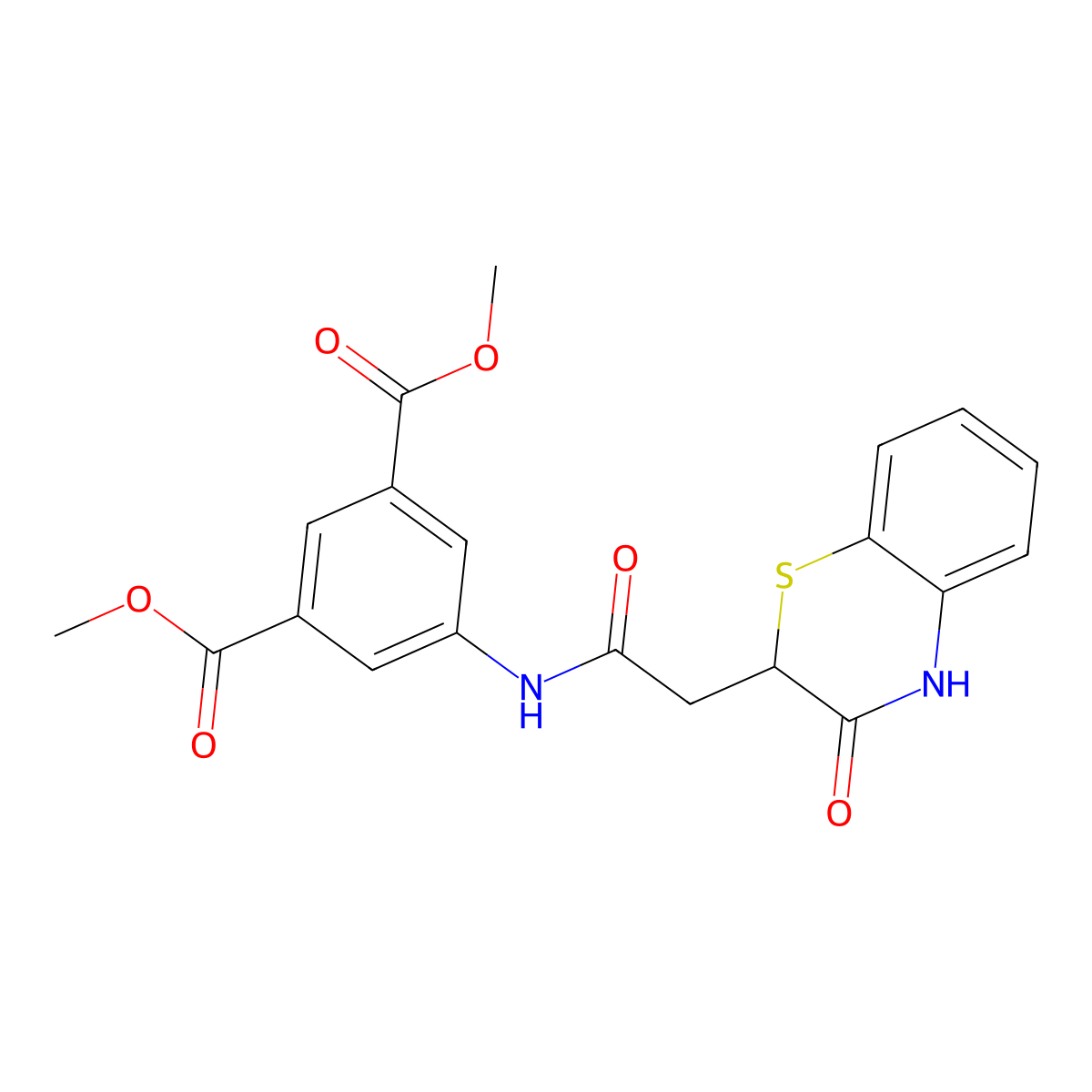 dimethyl 5-{[(3-oxo-3,4-dihydro-2H-1,4-benzothiazin-2-yl)acetyl]amino}isophthalate molecular structure, CAS 633287-31-7