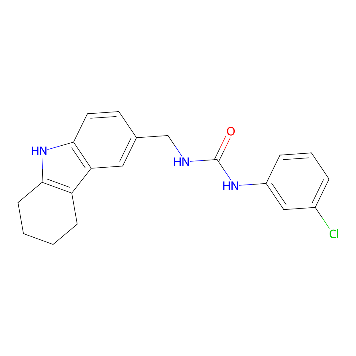 1-(3-chlorophenyl)-3-((2,3,4,9-tetrahydro-1H-carbazol-6-yl)methyl)urea molecular structure, CAS 633287-47-5