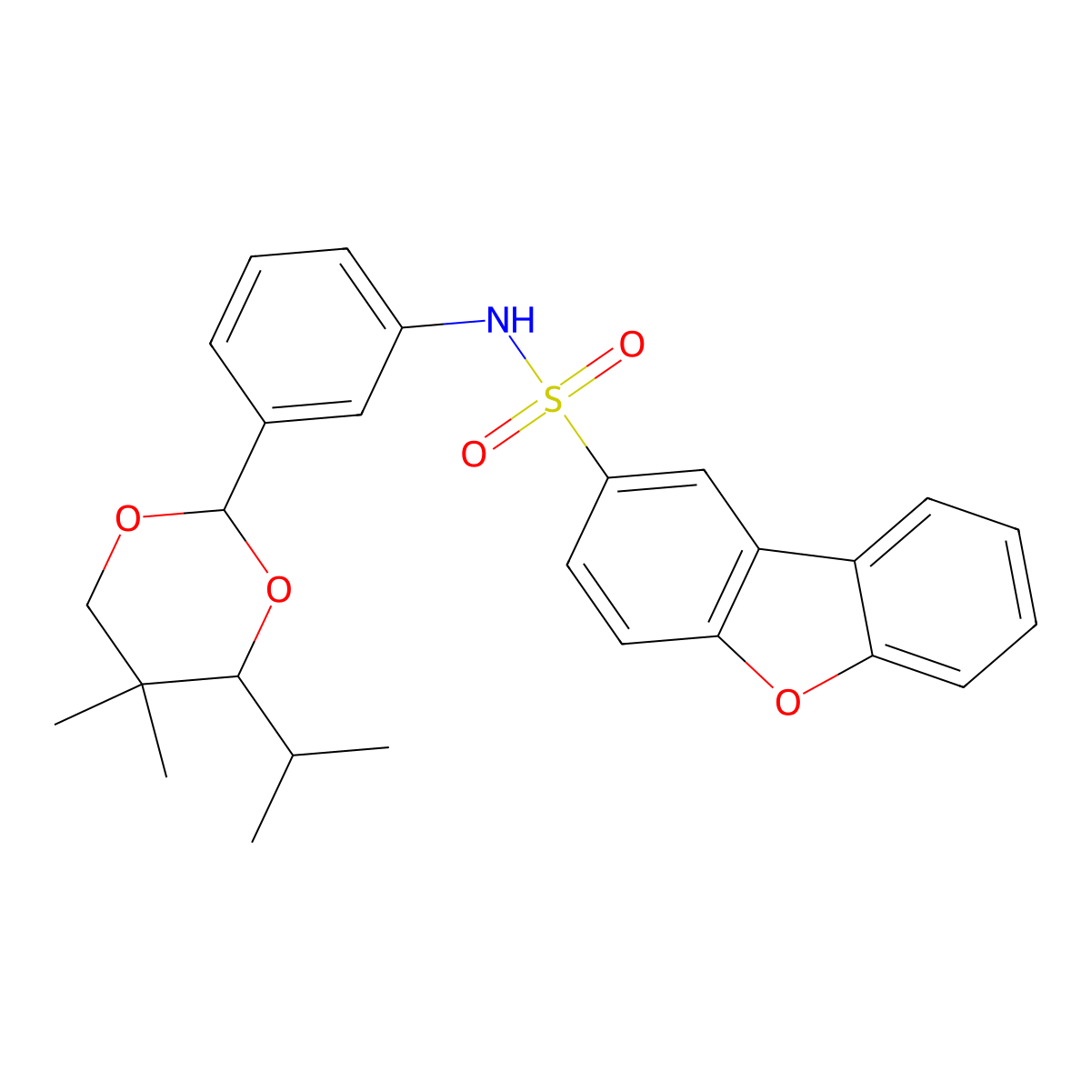 N-[3-(5,5-dimethyl-4-propan-2-yl-1,3-dioxan-2-yl)phenyl]dibenzofuran-2-sulfonamide molecular structure, CAS 633287-57-7