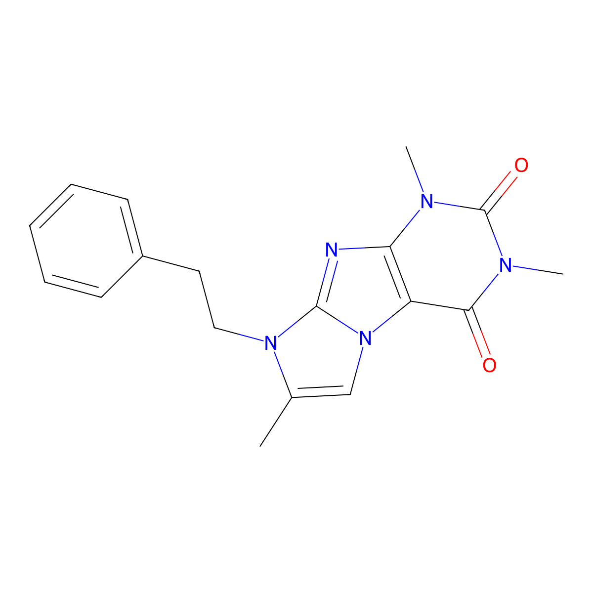 1,3,7-trimethyl-8-(2-phenylethyl)-1H-imidazo[2,1-f]purine-2,4(3H,8H)-dione molecular structure, CAS 633288-05-8