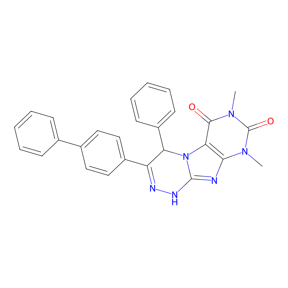 7,9-Dimethyl-4-phenyl-3-(4-phenylphenyl)-1,4-dihydropurino[8,7-c][1,2,4]triazine-6,8-dione molecular structure, CAS 633288-06-9