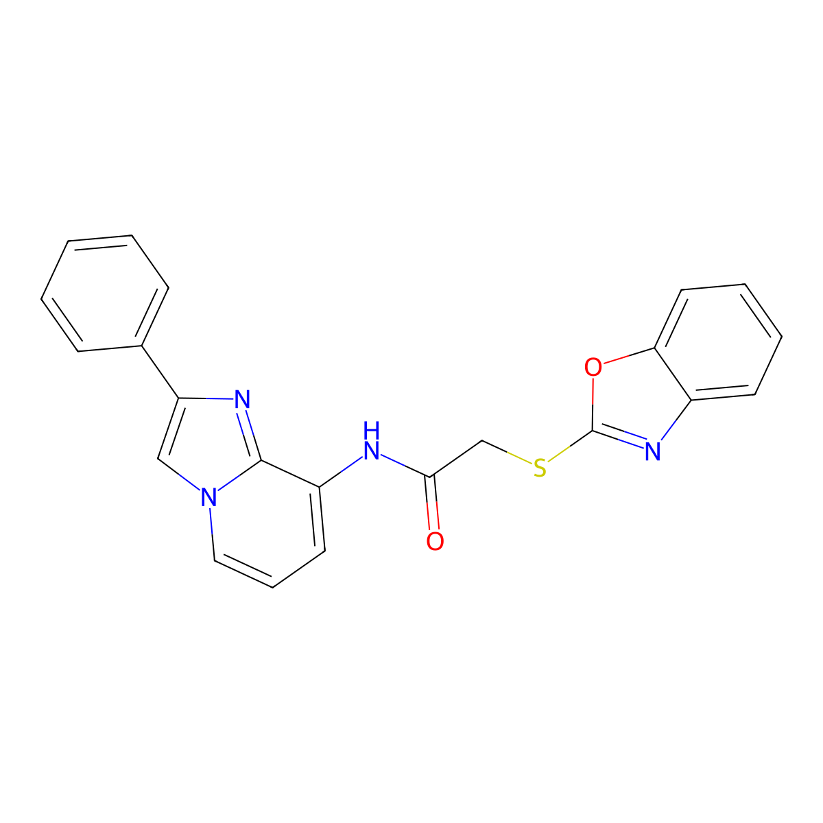 2-(1,3-benzoxazol-2-ylsulfanyl)-N-(2-phenylimidazo[1,2-a]pyridin-8-yl)acetamide molecular structure, CAS 633288-63-8