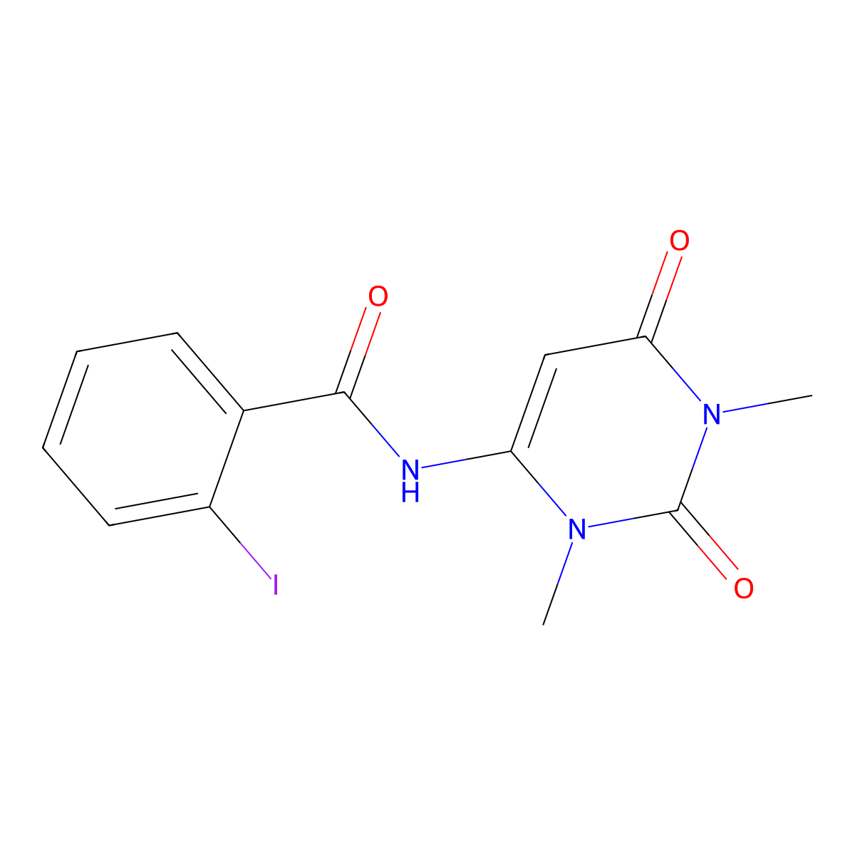 N-(1,3-dimethyl-2,6-dioxo-1,2,3,6-tetrahydropyrimidin-4-yl)-2-iodobenzamide molecular structure, CAS 633296-60-3