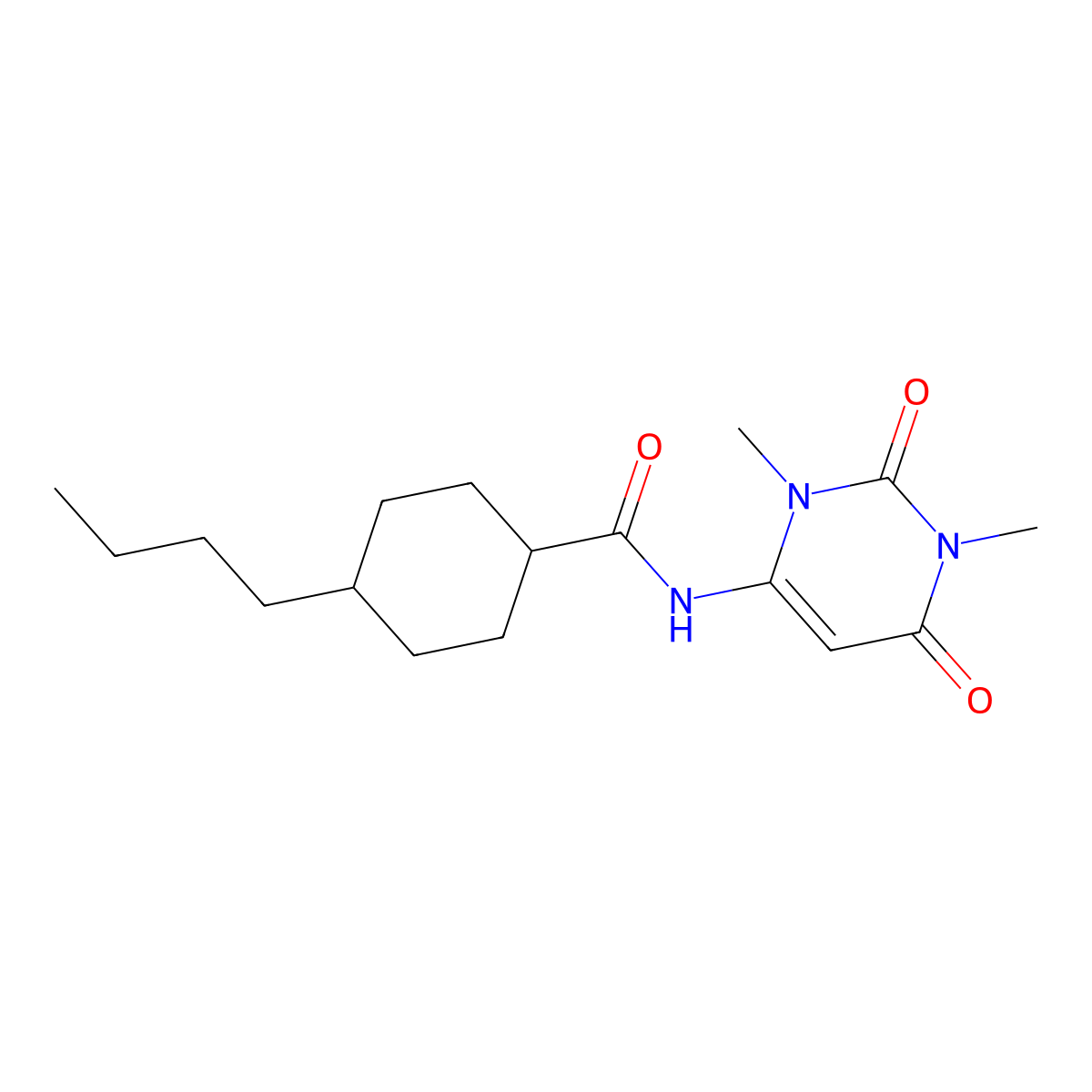4-butyl-N-(1,3-dimethyl-2,6-dioxopyrimidin-4-yl)cyclohexane-1-carboxamide molecular structure, CAS 633296-74-9
