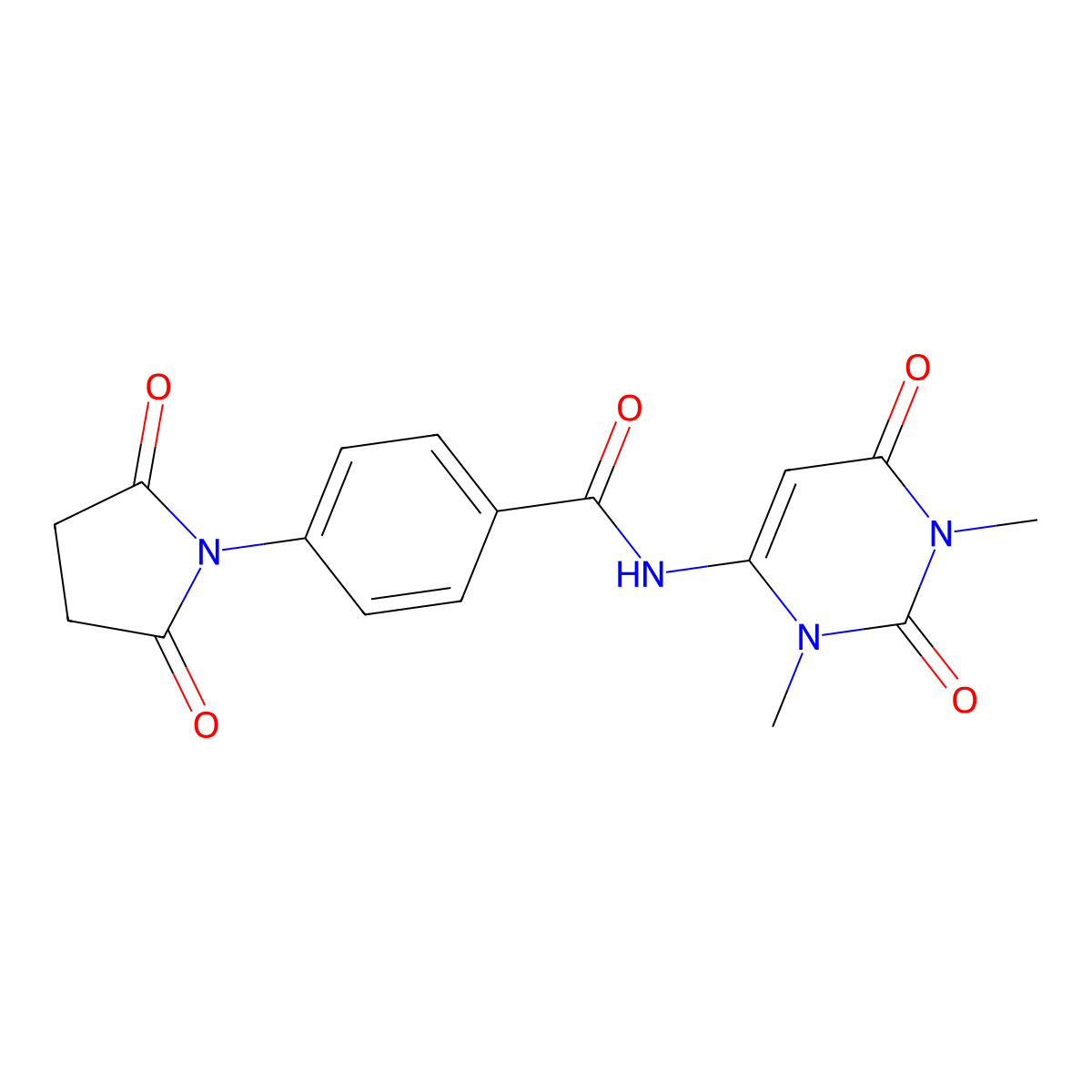 N-(1,3-dimethyl-2,6-dioxo-1,2,3,6-tetrahydropyrimidin-4-yl)-4-(2,5-dioxopyrrolidin-1-yl)benzamide molecular structure, CAS 633297-04-8