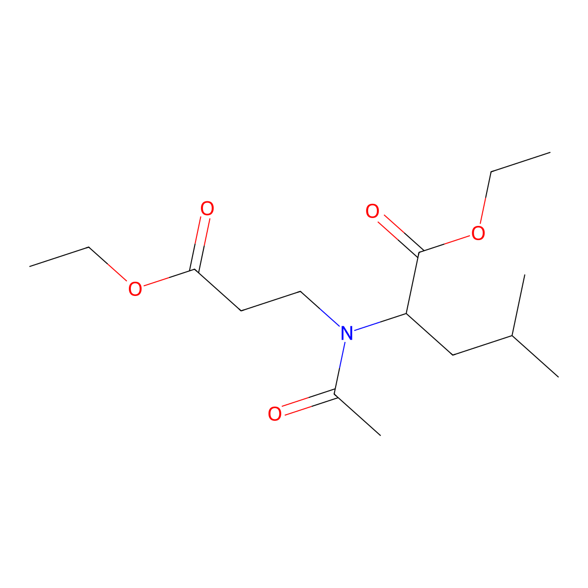 Ethyl 2-[acetyl-(3-ethoxy-3-oxopropyl)amino]-4-methylpentanoate molecular structure, CAS 6333-53-5