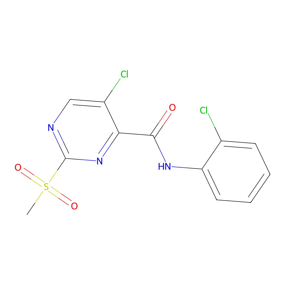 5-chloro-N-(2-chlorophenyl)-2-methylsulfonylpyrimidine-4-carboxamide molecular structure, CAS 633319-04-7