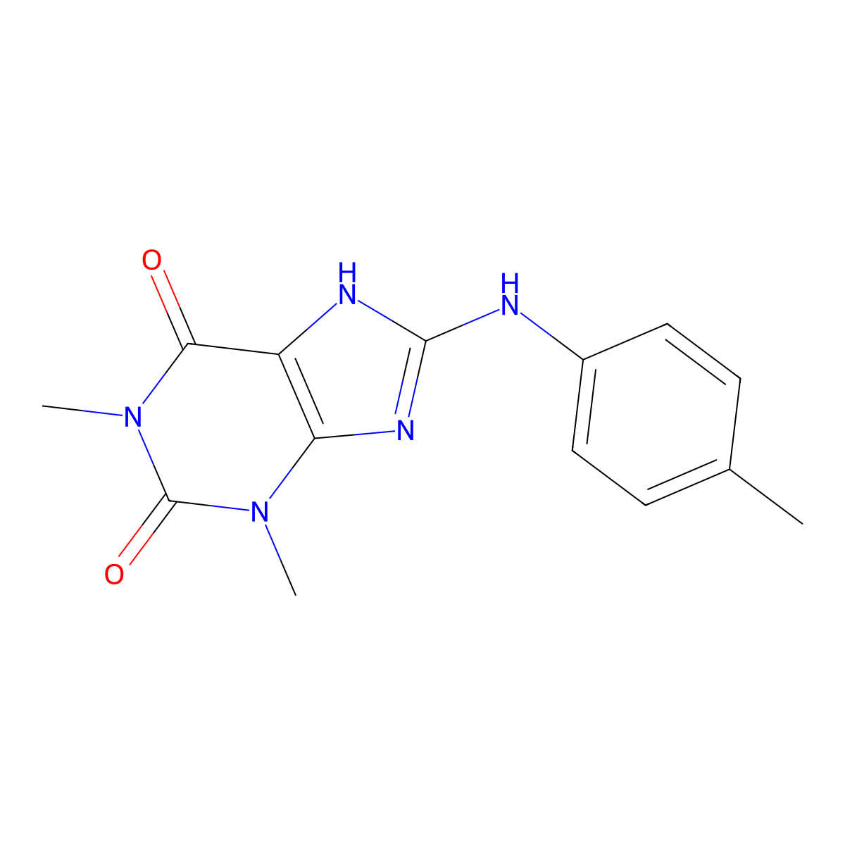 1,3-dimethyl-8-(p-tolylamino)-1H-purine-2,6(3H,7H)-dione molecular structure, CAS 63351-31-5