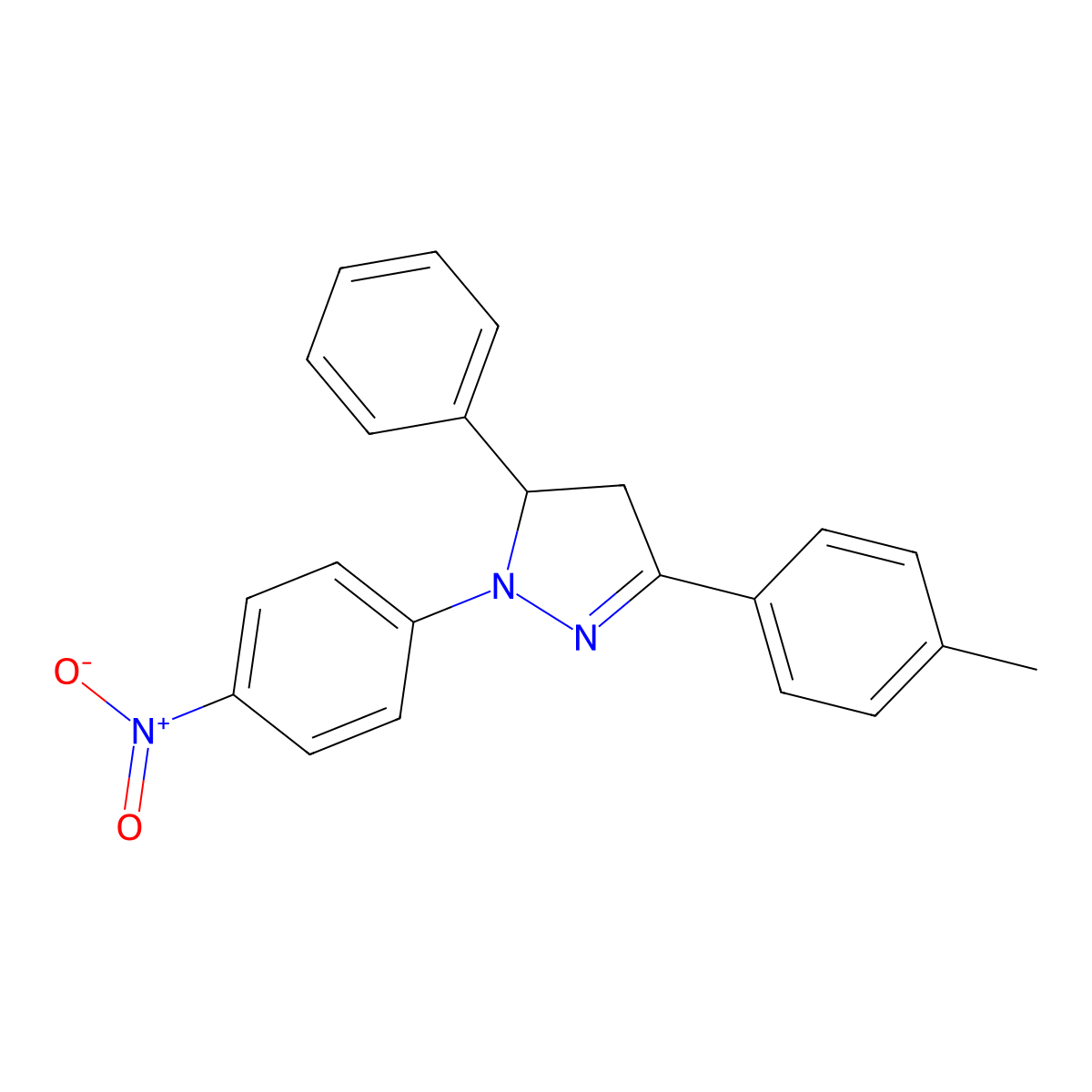 1-(4-nitrophenyl)-5-phenyl-3-(p-tolyl)-4,5-dihydro-1H-pyrazole molecular structure, CAS 63367-45-3